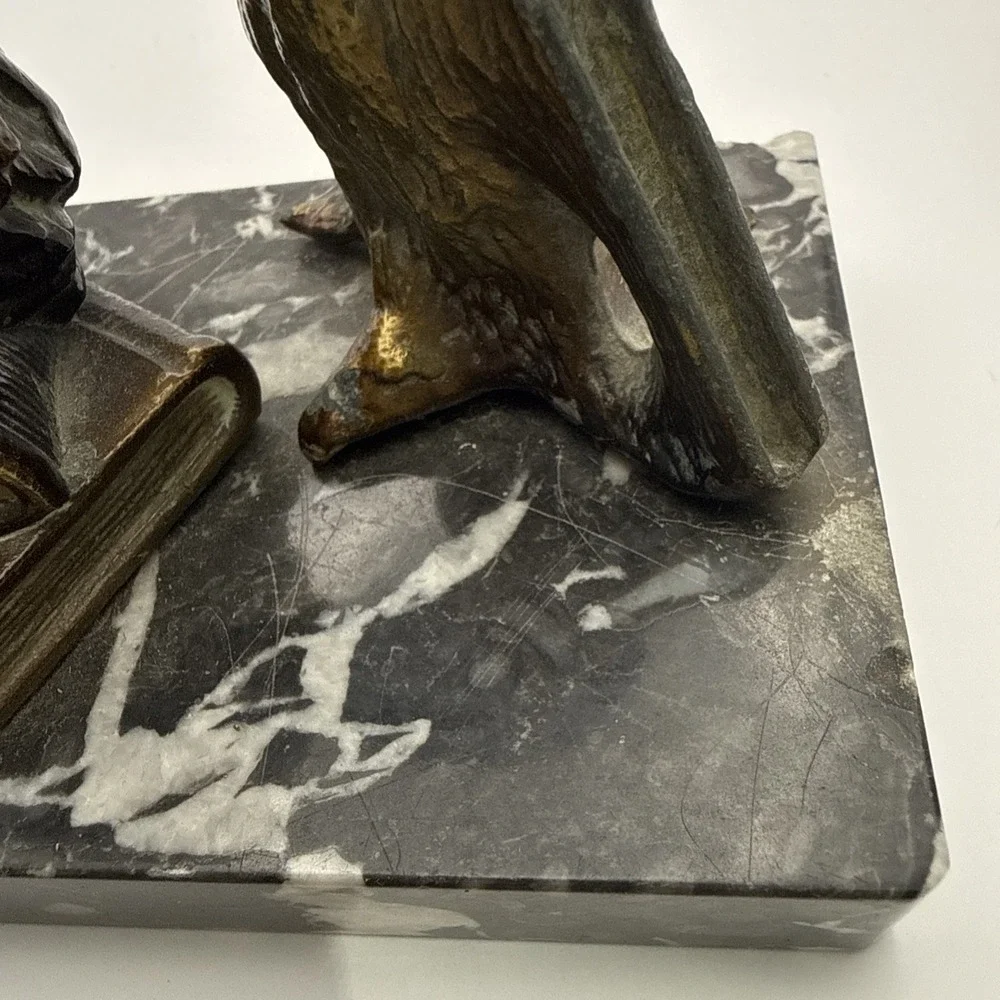 Antique Vienna‎ Cold Painted Bronze Marble Owl Table Lighter Bergman Style